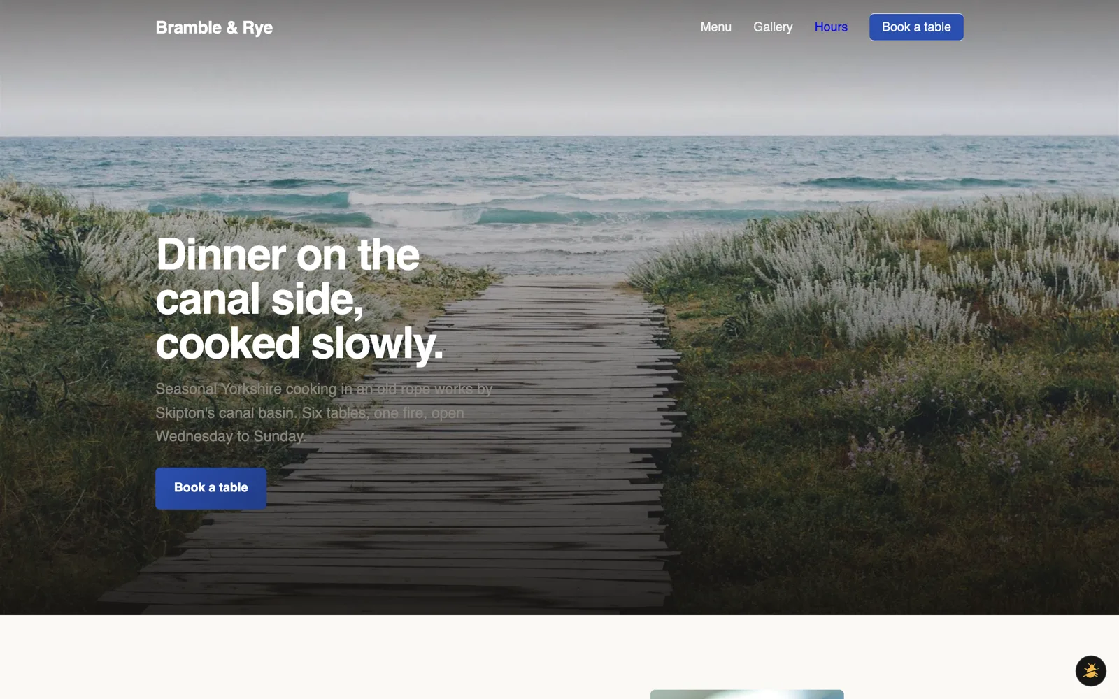 A restaurant website an AI built, before any changes