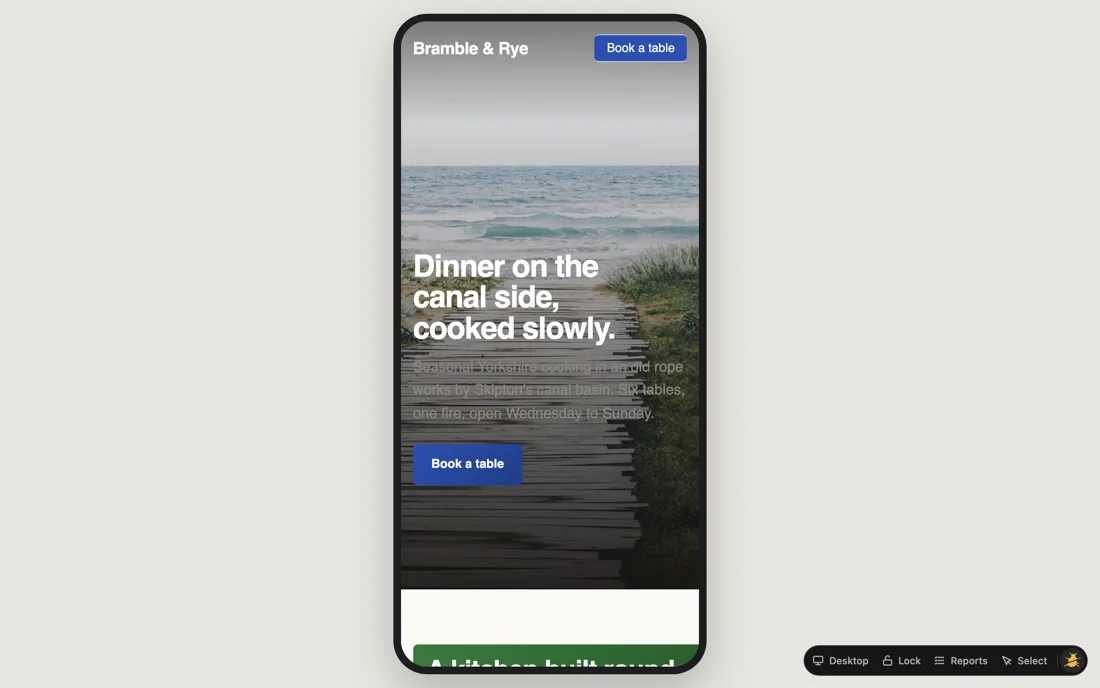 The same website shown in a phone frame